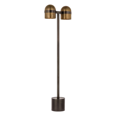 Octavia medium brass LED floor lamp with modern curved shade and crystal diffuser by Visual Comfort