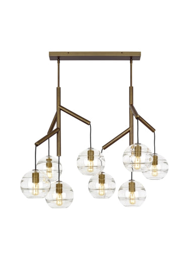 Sedona Double Chandelier with Clear Orb Glass and Aged Brass for Dining Room Lighting