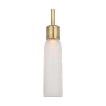 Volver small LED pendant light with brass finish and etched glass shade by Visual Comfort