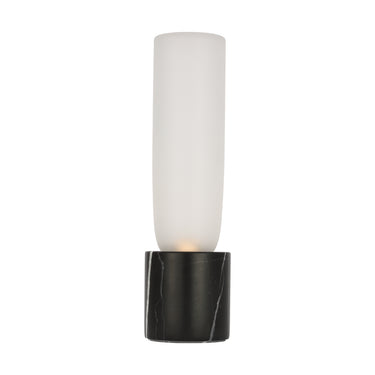 Volver Table Lamp by Visual Comfort with black marble base and etched glass shade for modern bedroom lighting