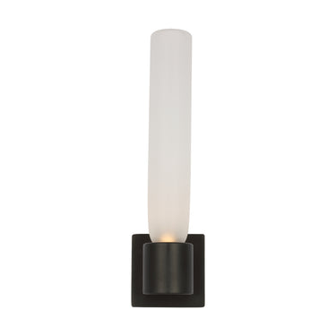 Volver medium LED wall sconce with bronze finish and etched glass shade for bedroom or bathroom lighting