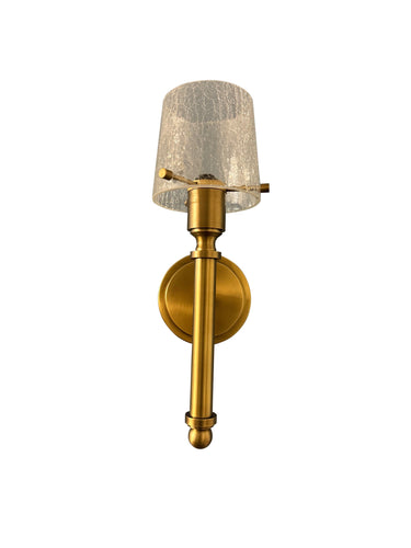 House of Troy Single brushed brass sconce with crackle glass shade