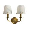 House of Troy Double brushed brass sconce with curved arm and white swirl glass