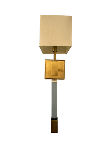 House of Troy Single bushed brass sconce with acrylic accents and fabric shade