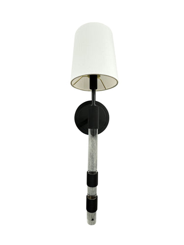 House of Troy Single black sconce with acrylic/knurled accents and fabric shade
