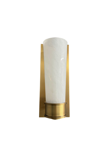 House of Troy Single brushed brass sconce with rectangular backplate and glass shade