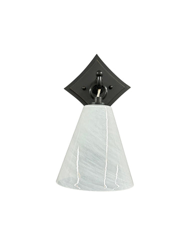 House of Troy Single oil rubbed bronze lantern sconce with white swirl glass shade