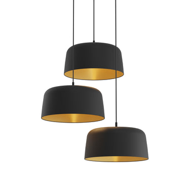 Koncept Yurei Circular 3 Pendant Light Matte Black 14" Metal Shade Matte Black Gold Interior