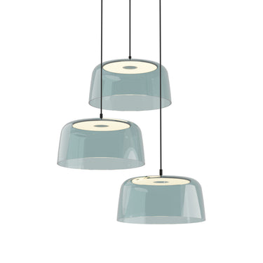 Koncept Yurei Circular 3 Pendant Light Matte Black 14" Acrylic Shade Blue