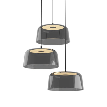 Koncept Yurei Circular 3 Pendant Light Matte Black 14" Acrylic Shade Dark Gray