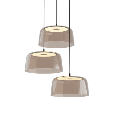 Koncept Yurei Circular 3 Pendant Light Matte Black 14" Acrylic Shade Tea Brown