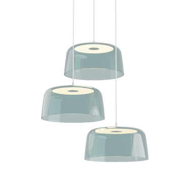 Koncept Yurei Circular 3 Pendant Light Matte White 14" Acrylic Shade Blue