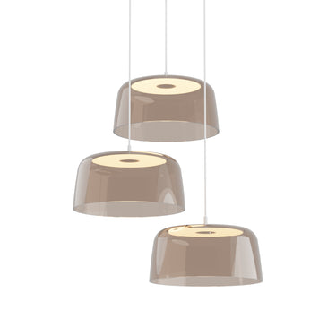 Koncept Yurei Circular 3 Pendant Light Matte White 14" Acrylic Shade Tea Brown