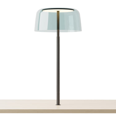 Yurei through-table LED desk lamp with charcoal acoustic shade and USB-C port for co-working office