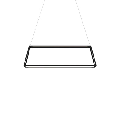Sleek 56-inch rectangular LED pendant over a white kitchen island, providing bright 5350 lumen task lighting.