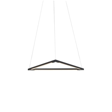 Koncept Z-Bar Triangle LED pendant light in matte black finish, modern geometric ceiling fixture for dining rooms.
