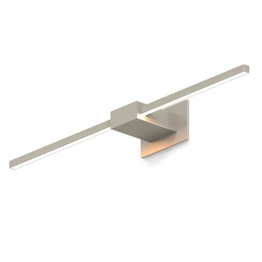 Brushed nickel continuous dimming LED light bar for bedroom.