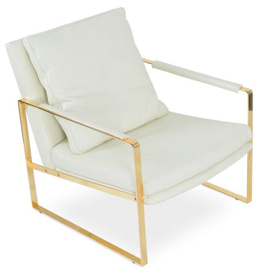 Zara leather armchair with gold metal frame in white Italian PPM upholstery