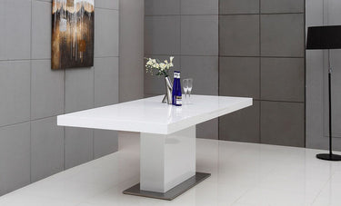 Zenith Modern White Extendable Dining Table - Fully Extended with 10 Guests