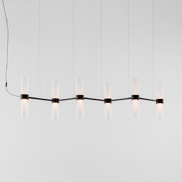 Zephyr linear LED suspension light by Artemide with clear glass diffusers black finish