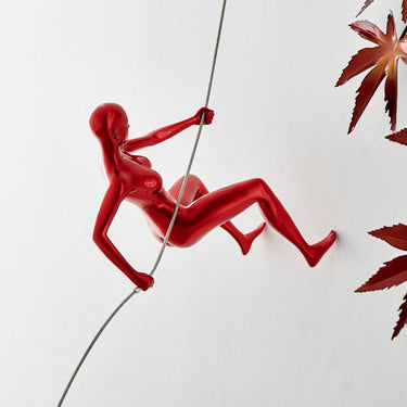Finesse Decor Climbing Woman 8" Wall Sculpture Metallic Red