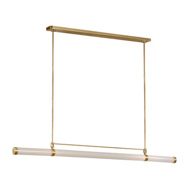 Alo extra-large linear chandelier, natural brass, fluted glass, dimmable LED, modern kitchen island lighting.