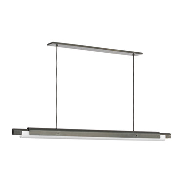 Ambrose 72 linear chandelier's etched glass diffuser providing even, glare-free light in a modern living space.