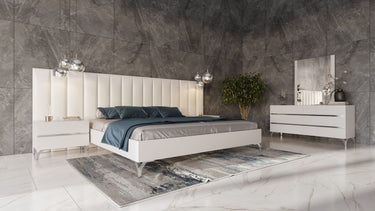 Nova Domus Angela Italian White Eco Leather Bed with Nightstands & Wings