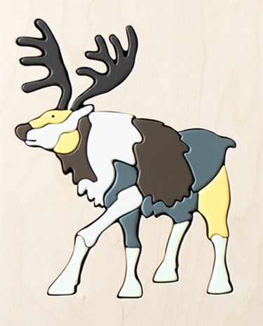 Reindeer Puzzle by Eguchi Toys, completed puzzle on white