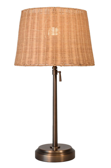 Cordless rattan table lamp with dark brass metal base for modern interiors