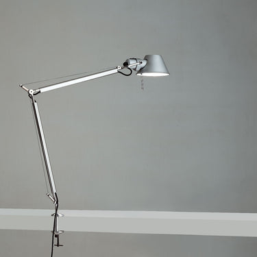Artemide Tolomeo Classic LED clamp lamp with motion sensor in aluminum
