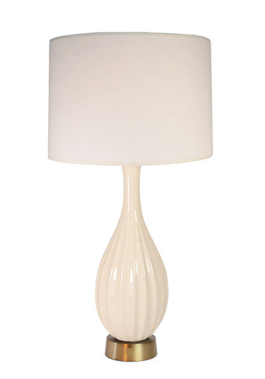 Modern Lantern Ava Ivory Ceramic Cordless Table Lamp with Brass Mini Base