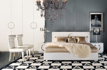 Queen A&X Ovidius Modern Bedroom Set with White Crocodile Textured Finish