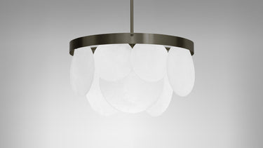 Sasha pendant in bronze with fritted glass discs, studio view