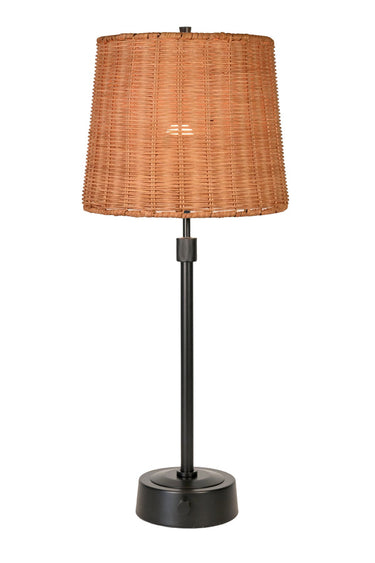 Modern Lantern Mini Cordless Buffet Lamp Black with Rattan Shade on table