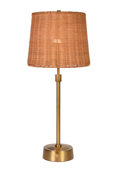 Mini Cordless Buffet Lamp Antique Brass with Rattan Shade by Modern Lantern