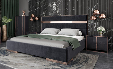 Nova Domus Cartier Black Velvet & Rosegold Bed