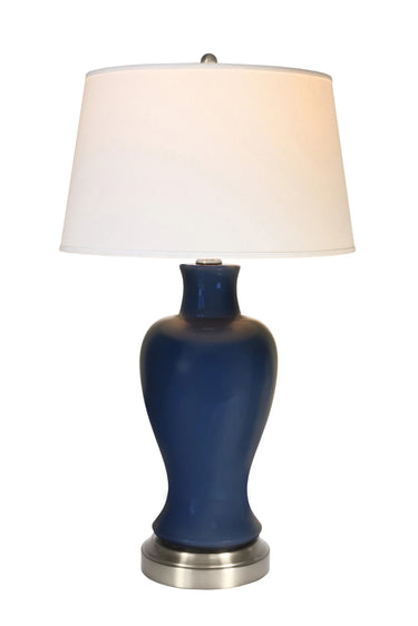 Elijah rechargeable table lamp in midnight blue ceramic and brushed nickel
