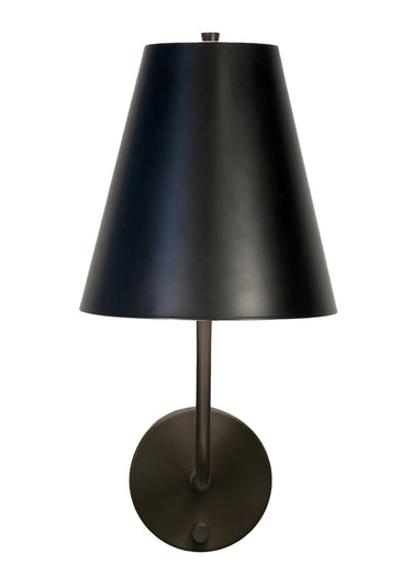 Emily Cordless Wall Sconce Black Metal Shade by Modern Lantern mounted on a modern living room wall