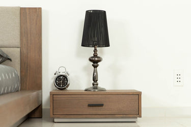 Eastern King Nova Domus Fantasia Walnut & Grey Bed with Two Nightstands