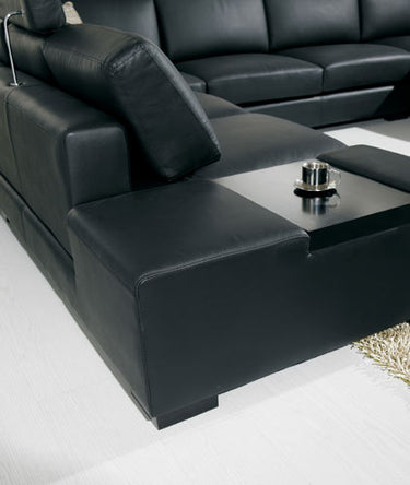 T35 Black Genuine Leather Sectional with Light
