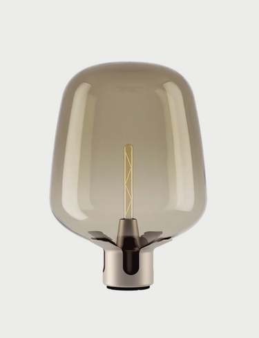 Lodes Flar lamp with Champagne steel base and Honey hand-blown glass diffuser