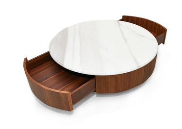 Nova Domus Hilton Walnut & White Marble Round Coffee Table