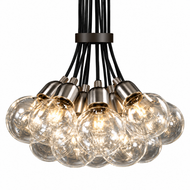 B.Lux Ilde Max S 13-Light Pendant designed by David Abad with bronze finish and black cord