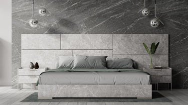 Nova Domus California King Marbella Italian Grey Marble Bed with 2 Nightstands