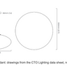 Jules Pendant Light drawings from the CTO Lighting data sheet, with dimensions in millimetres and inches