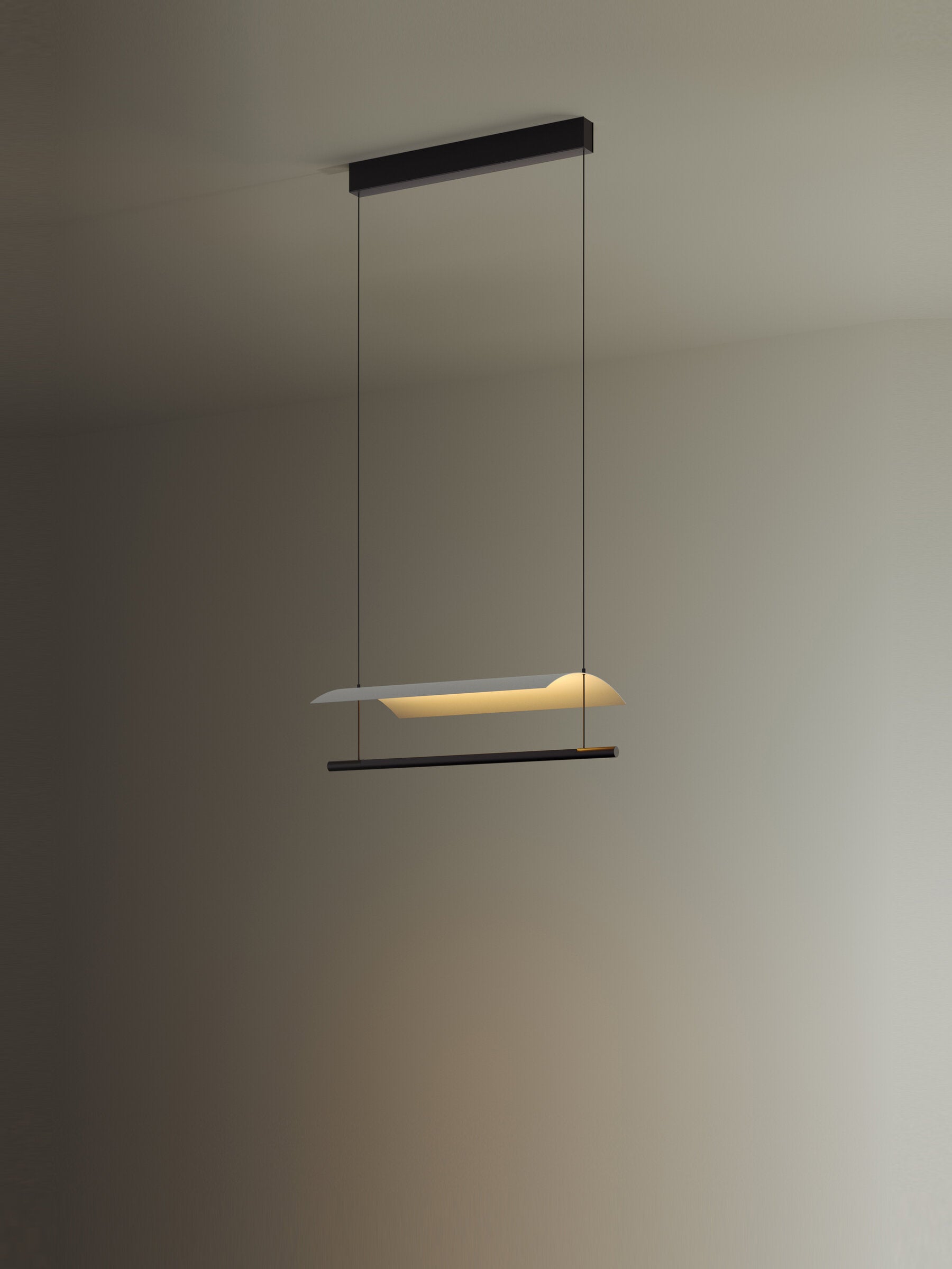 Sleek Lamina Pendant Light Illuminating Living Room