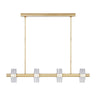 Modern linear brass chandelier with integrated LED lighting and Italian glass discs by Kelly Wearstler