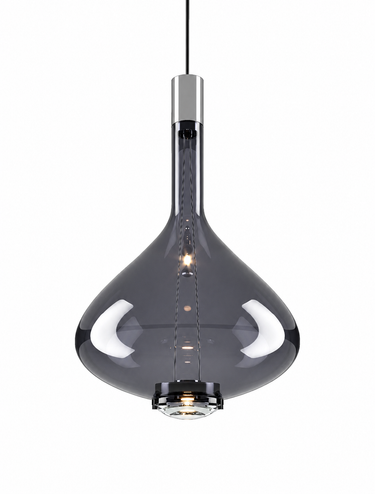Italian hand-blown Glossy Smoke teardrop glass pendant light by Lodes