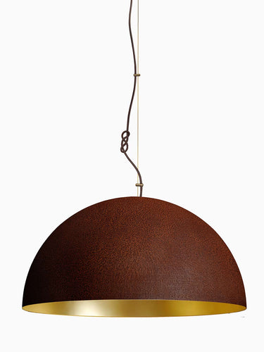Rust and Gold statement pendant, studio view | The Queen by Mammalampa